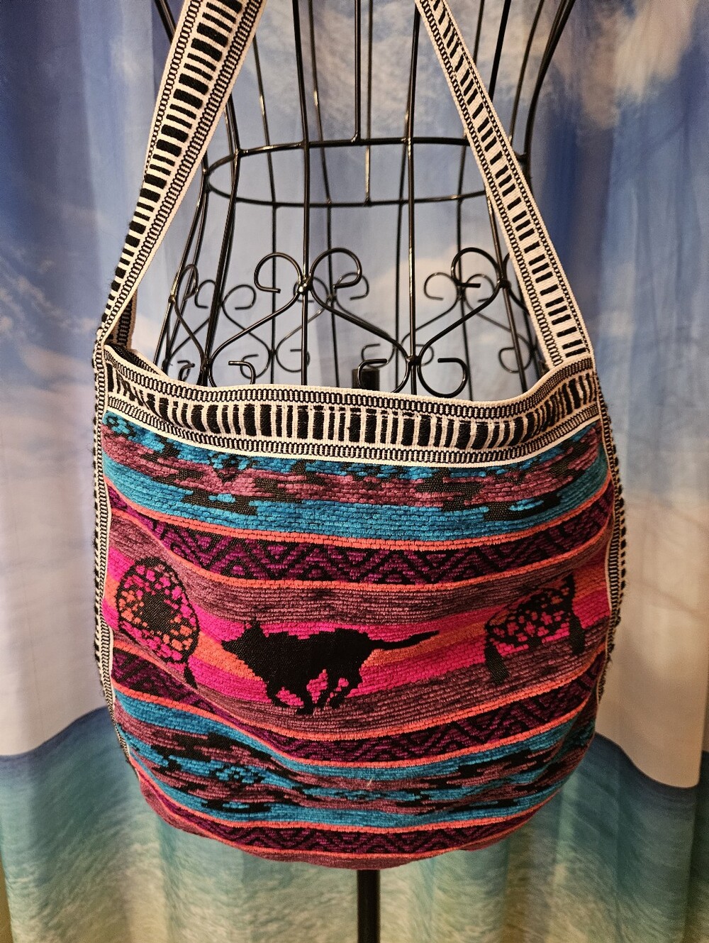 Bohemian Dreamcatcher Woven Shoulder Bag in Pink & Teal